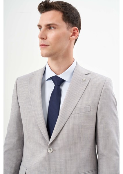 Erkek A. Mavi Poliviskon Trend Çizgili Desen Slim Fit Mono Yaka Takım Elbise