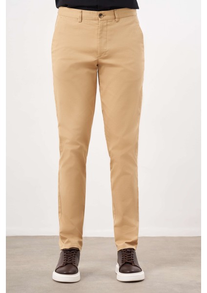 Erkek Hardal Sarısı Mevsimlik Pamuk Yan Cep Slim Fit Chino Pantolon