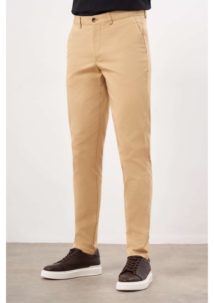 Erkek Hardal Sarısı Mevsimlik Pamuk Yan Cep Slim Fit Chino Pantolon