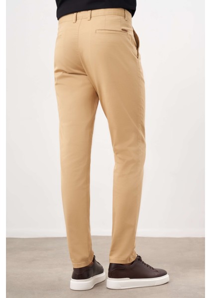 Erkek Hardal Sarısı Mevsimlik Pamuk Yan Cep Slim Fit Chino Pantolon
