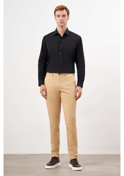 Erkek Hardal Sarısı Mevsimlik Pamuk Yan Cep Slim Fit Chino Pantolon