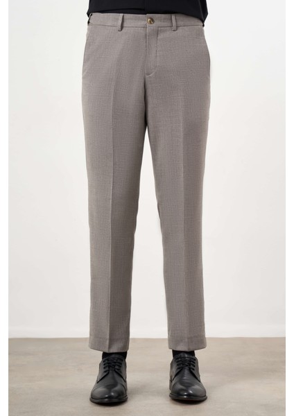 Erkek Kahve Poliviskon Trend Desenli Dynamic Fit Classic Pantolon