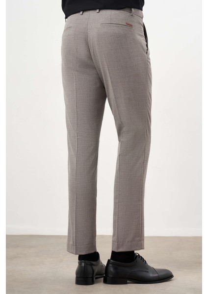 Erkek Kahve Poliviskon Trend Desenli Dynamic Fit Classic Pantolon modelleri