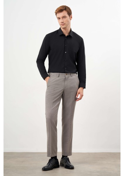 Erkek Kahve Poliviskon Trend Desenli Dynamic Fit Classic Pantolon indirimleri