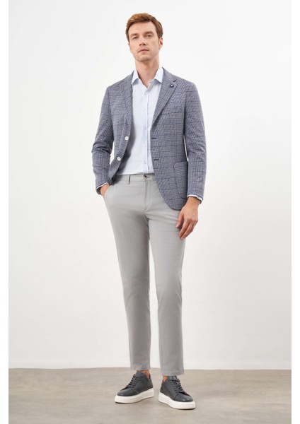 Erkek Mavi Örme Slim Fit Torba Cep Mono Yaka Spor Ceket