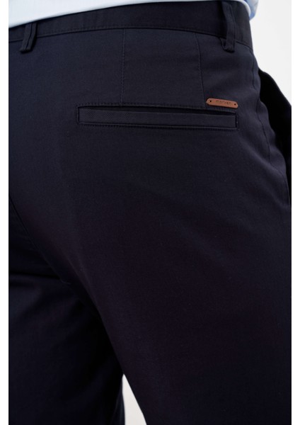 Erkek Lacivert Mevsimlik Pamuk Yan Cep Slim Fit Chino Pantolon