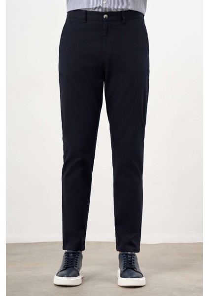 Erkek Lacivert Yazlık Pamuk Yan Cep Dynamic Fit Chino Pantolon