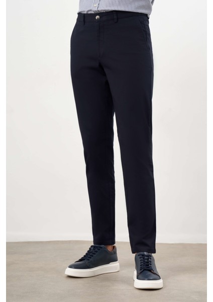 Erkek Lacivert Yazlık Pamuk Yan Cep Dynamic Fit Chino Pantolon modelleri
