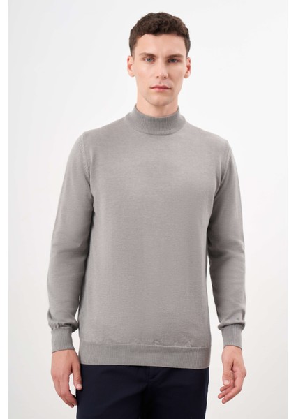 Erkek Gri Basic Yarım Balıkçı Yaka Dynamic Fit Rahat Kesim Triko
