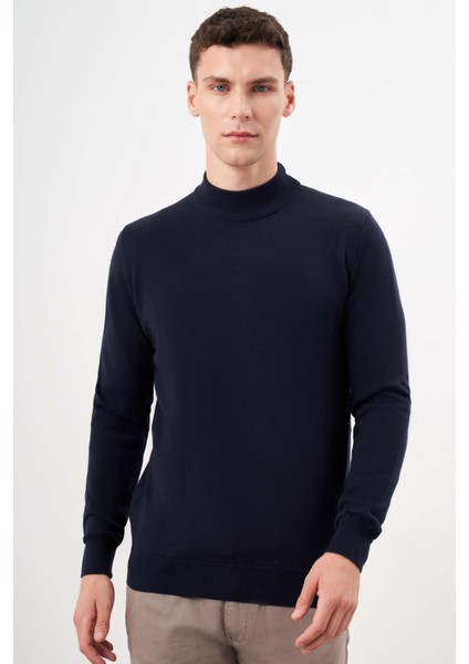Erkek Lacivert Basic Yarım Balıkçı Yaka Dynamic Fit Rahat Kesim Triko modelleri