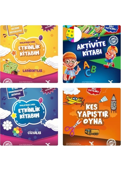 Kolaydan Zora Etkinlik Kitabım - Aktivite Kitabı - Etkinlik Kitabım - Kes Yapıştır Oyna 4'lü Set