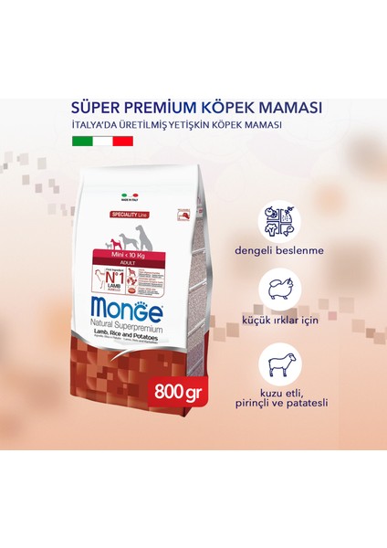 Dog Speciality Line Monoprotein Mini Pirinç Patates ve Kuzu Etli Küçük Irk Yetişkin Köpek Maması 800 gr