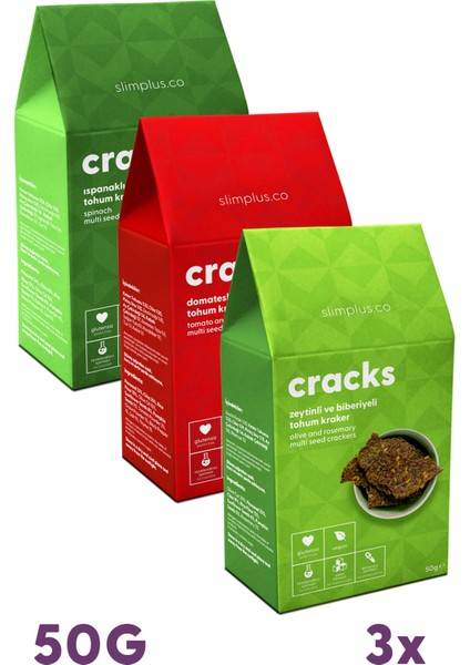 3'lü Paket Glutensiz Vegan Tohum Kraker Cracks Mix 50gr