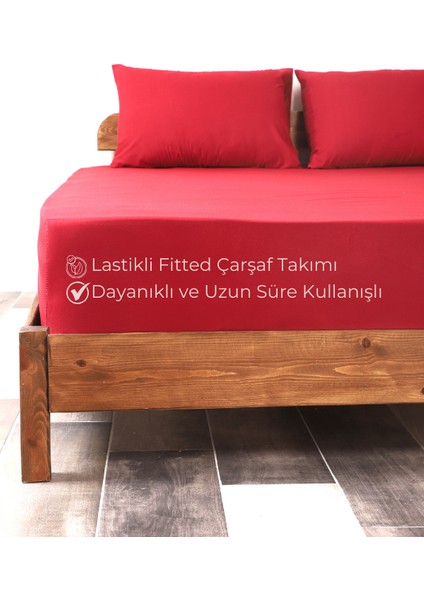 Rozet Tekstil Bordo Lastikli Çarşaf Takımı Fitted Pamuklu Dokuma Kumaş Yastık Kılıflı