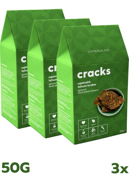 3 Paket Ispanaklı Glutensiz Vegan Tohum Kraker Cracks 50gr