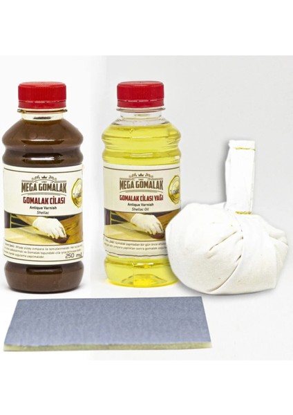 Doğal Ahşap Cila Seti Gomalak 250 ml + Cila Yağı 250 ml + Sürme Topu + Zımpara
