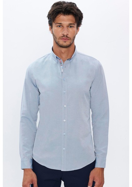 Slim Fit Dar Kesim Uzun Kol Poplin Oxford Erkek Gömlek fırsatları