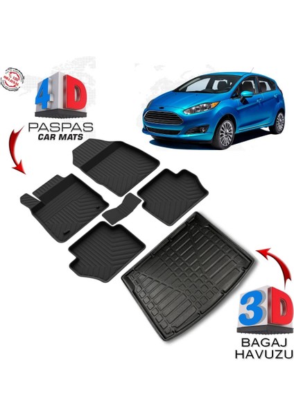 3K Store Ford Fiesta Makyajlı Mk7 4d Paspas ve 3D Bagaj Havuzu 2015 2017