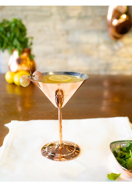 Bakır Kadeh Martini Model Düz Parlak Bakır Renk