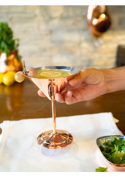 Bakır Kadeh Martini Model Düz Parlak Bakır Renk