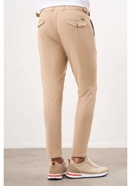 Erkek Açık Kahve Yazlık Pileli Slim Fit Chino Pantolon modelleri