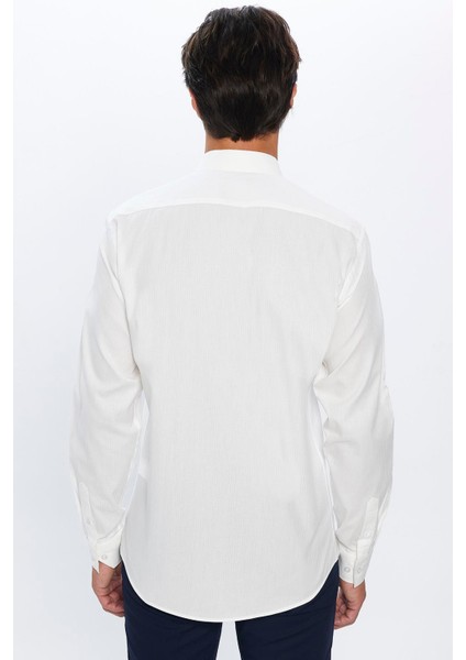Erkek Modern Fit Dar Kesim %100 Pamuk Armürlü Premium Beyaz Gömlek indirimleri