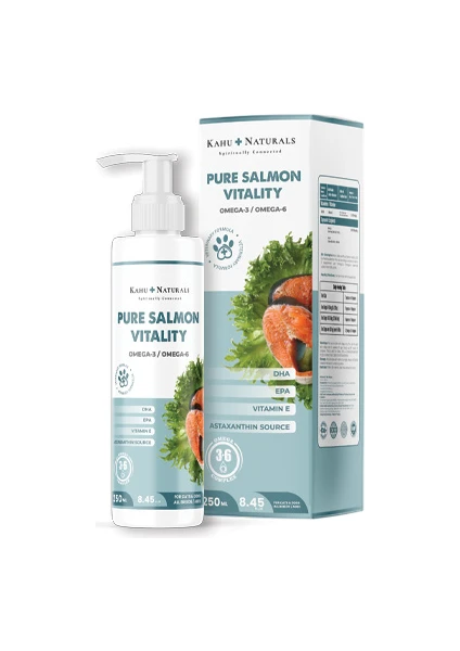 Kahu Naturals Pure Salmon Vitality %100 Doğal Norveç Somon Balık Yağı, Omega 3 ve 6, E Vitamini, Kedi ve Köpek, 250 ml