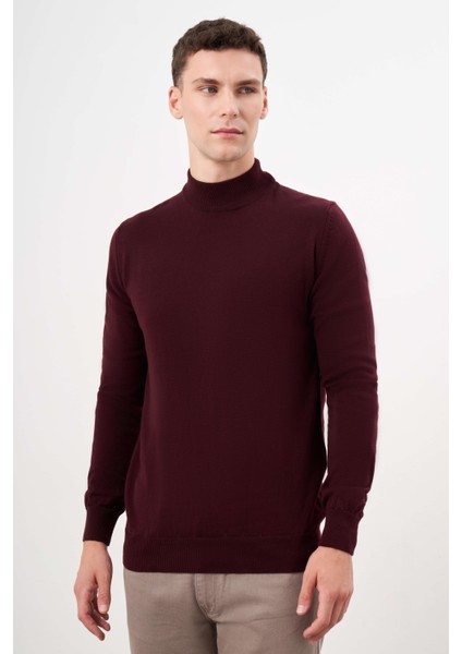 Erkek Koyu Bordo Basic Yarım Balıkçı Yaka Dynamic Fit Rahat Kesim Triko