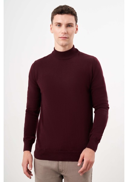 Erkek Koyu Bordo Basic Yarım Balıkçı Yaka Dynamic Fit Rahat Kesim Triko