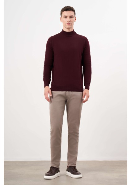 Erkek Koyu Bordo Basic Yarım Balıkçı Yaka Dynamic Fit Rahat Kesim Triko