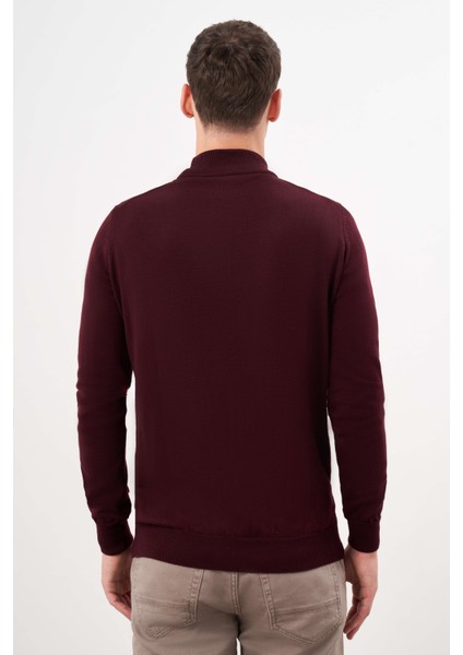 Erkek Koyu Bordo Basic Yarım Balıkçı Yaka Dynamic Fit Rahat Kesim Triko