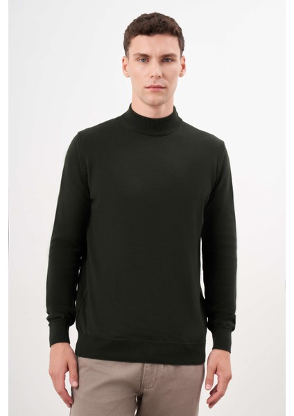 Erkek Haki Basic Yarım Balıkçı Yaka Dynamic Fit Rahat Kesim Triko