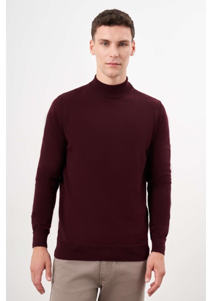 Erkek Koyu Bordo Basic Yarım Balıkçı Yaka Dynamic Fit Rahat Kesim Triko
