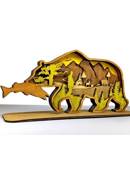 Ahşap Mdf Çok Katmanlı Balık Tutan Ayı Dekoratif Obje