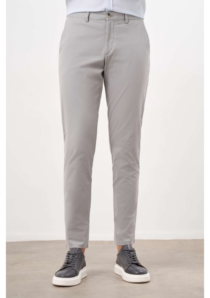 Erkek Gri Mevsimlik Pamuk Yan Cep Slim Fit Chino Pantolon