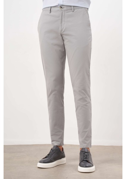Erkek Gri Mevsimlik Pamuk Yan Cep Slim Fit Chino Pantolon