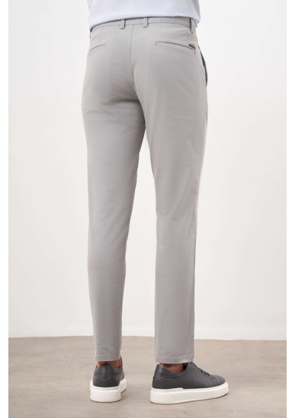 Erkek Gri Mevsimlik Pamuk Yan Cep Slim Fit Chino Pantolon