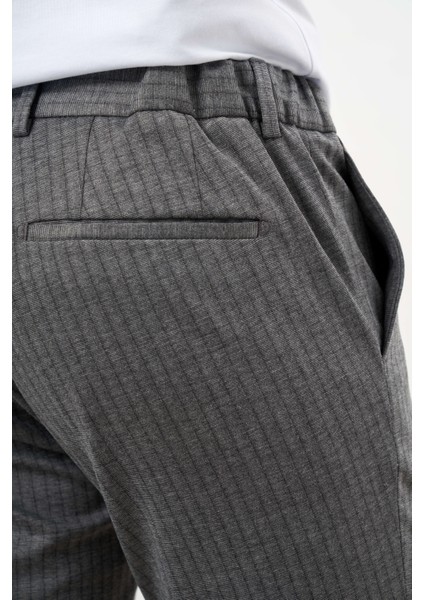 Erkek Gri Poliviskon Çizgili Desen Yandan Lastikli Slim Fit Pantolon fırsatları