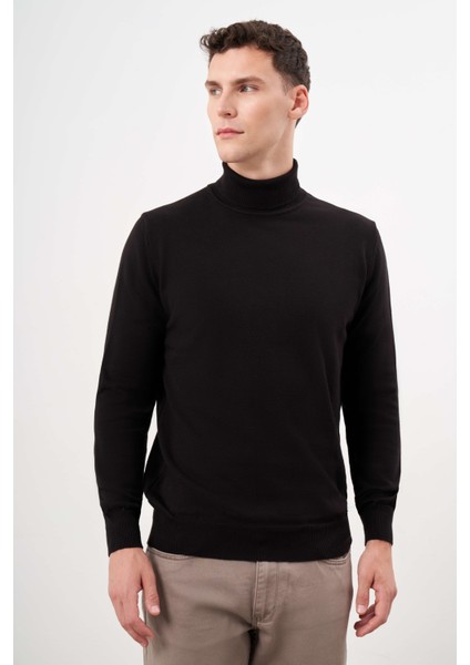 Erkek Siyah Basic Balıkçı Yaka Dynamic Fit Rahat Kesim Triko modelleri