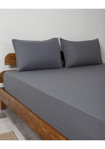 Antrasit 100x200 Tek Kişilik Lastikli Çarşaf Takımı Fitted Pamuklu Dokuma Kumaş Yastık Kılıflı fırsatları