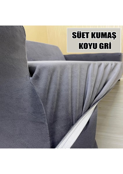 Süet Detaylı Angora Kumaş 2 Adet Üçlü & Çekyat- 2 Adet Tekli Set Koltuk Kılıfı