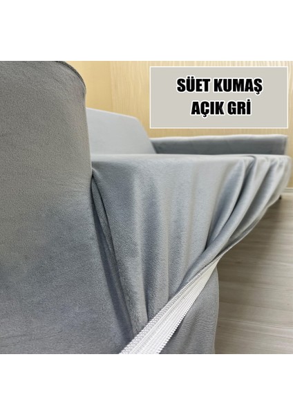 Süet Detaylı Angora Kumaş 2 Adet Üçlü & Çekyat- 2 Adet Tekli Set Koltuk Kılıfı