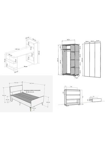 Demonte Decor Valens Çocuk Genç Odası (C-L-S-P) Beyaz-Beyaz