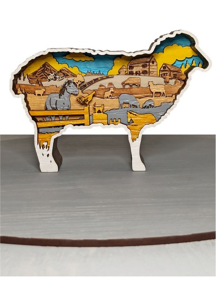 Ahşap Mdf Çok Katmanlı Çiftlik Temalı Koyun Dekoratif Obje