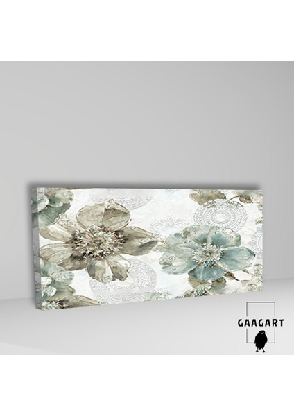 Uzun Panaromik Kanvas Tablo Yeşil Mavi Soft Büyük Çiçek Tasarım fiyatları