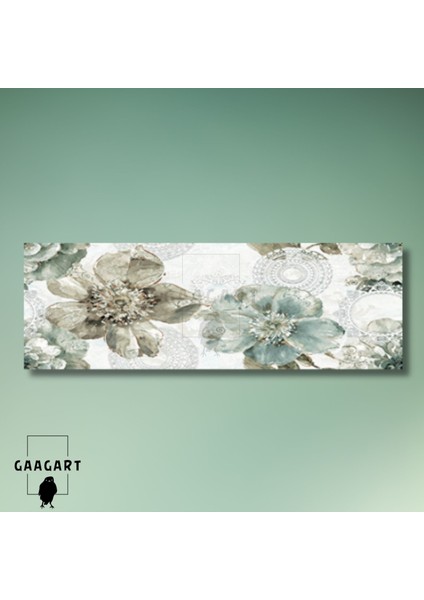 Uzun Panaromik Kanvas Tablo Yeşil Mavi Soft Büyük Çiçek Tasarım modelleri