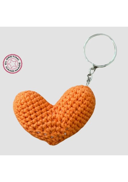 El Yapımı Amigurumi Kalp Anahtarlık 5cm - Turuncu