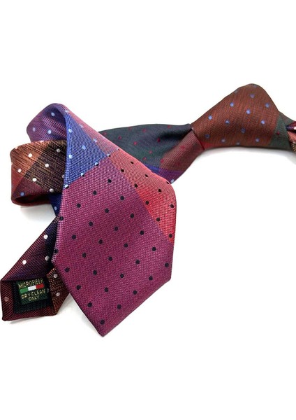 Puantiye Desen Çok Renkli Patchwork Klasik Kravat KK12754