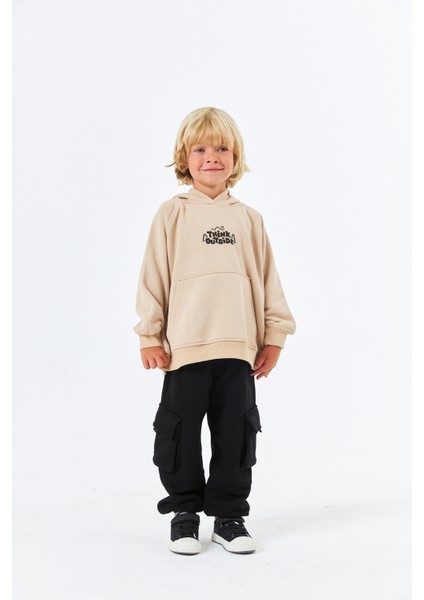 (SCE-1329) Serbend Kıds Düşük Omuz Baskılı Erkek Çocuk Kapüşonlu Sweatshirt