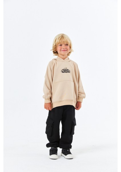 (SCE-1329) Serbend Kıds Düşük Omuz Baskılı Erkek Çocuk Kapüşonlu Sweatshirt